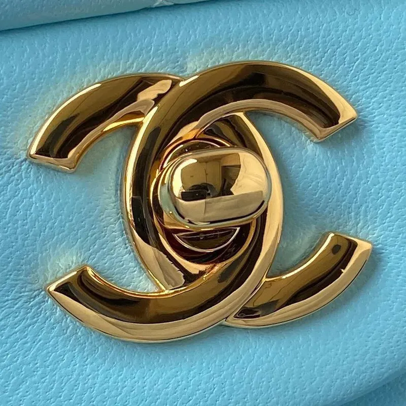 Chanel A01113 Flap Handbag Classic Bag Lake Blue Lambskin Gold