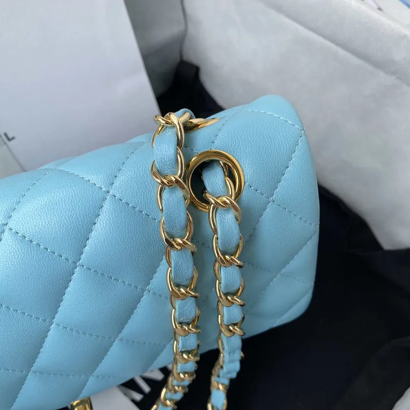 Chanel A01113 Flap Handbag Classic Bag Lake Blue Lambskin Gold