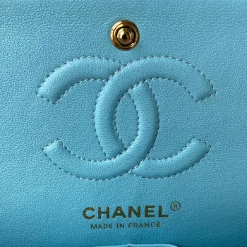 Chanel A01113 Flap Handbag Classic Bag Lake Blue Lambskin Gold