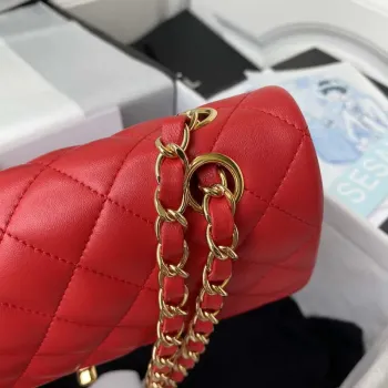 Chanel A01113 Flap Handbag Classic Bag Red Lambskin Gold