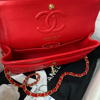 Chanel A01113 Flap Handbag Classic Bag Red Lambskin Gold