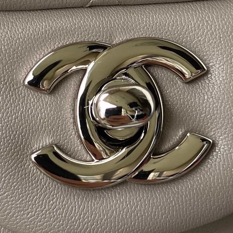 Chanel A01113 Flap Handbag Classic Bag Lambskin Light Gray Silver