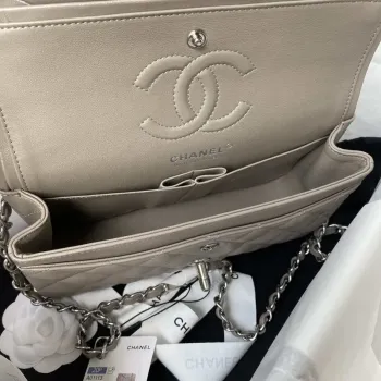 Chanel A01113 Flap Handbag Classic Bag Lambskin Light Gray Silver