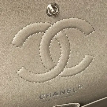 Chanel A01113 Flap Handbag Classic Bag Lambskin Light Gray Silver