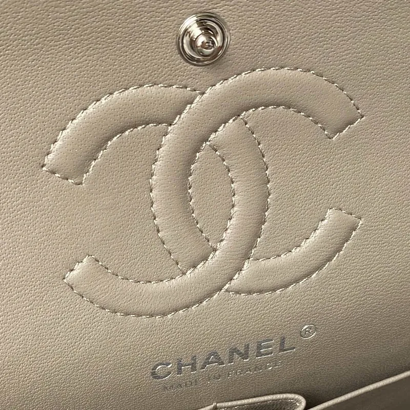 Chanel A01113 Flap Handbag Classic Bag Lambskin Light Gray Silver