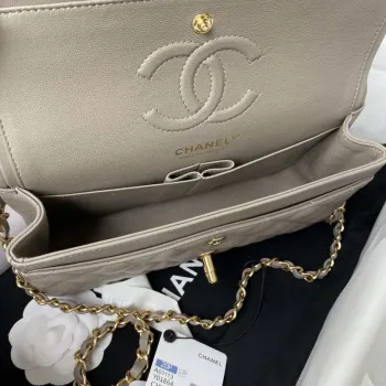 Chanel A01113 Flap Handbag Classic Bag Lambskin Light Gray Gold
