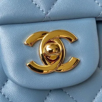 Chanel A01113 Flap Handbag Classic Bag Lambskin Sky Blue Gold