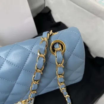 Chanel A01113 Flap Handbag Classic Bag Lambskin Sky Blue Gold