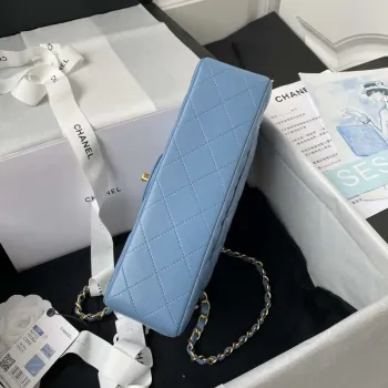 Chanel A01113 Flap Handbag Classic Bag Lambskin Sky Blue Gold
