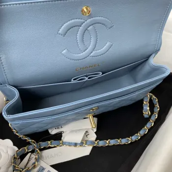 Chanel A01113 Flap Handbag Classic Bag Lambskin Sky Blue Gold