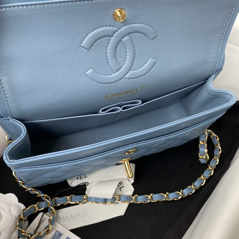 Chanel A01113 Flap Handbag Classic Bag Lambskin Sky Blue Gold