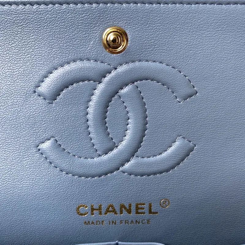 Chanel A01113 Flap Handbag Classic Bag Lambskin Sky Blue Gold