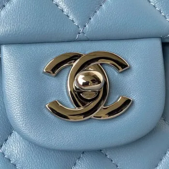 Chanel A01113 Flap Handbag Classic Bag Lambskin Sky Blue Silver