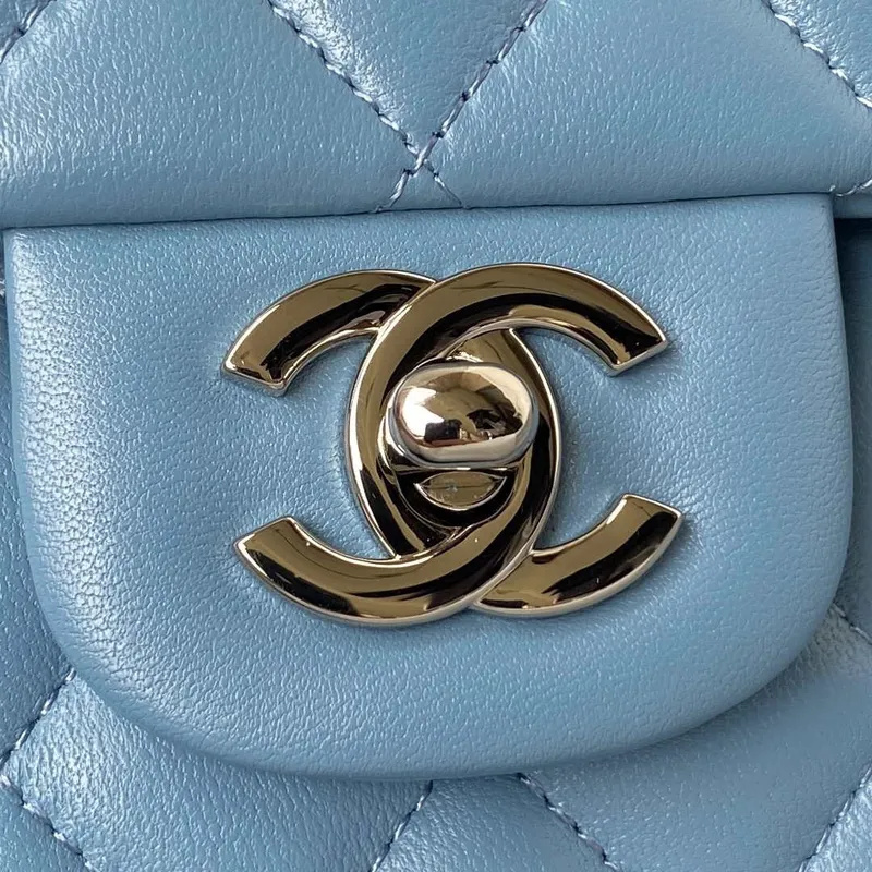 Chanel A01113 Flap Handbag Classic Bag Lambskin Sky Blue Silver