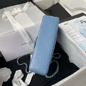 Chanel A01113 Flap Handbag Classic Bag Lambskin Sky Blue Silver