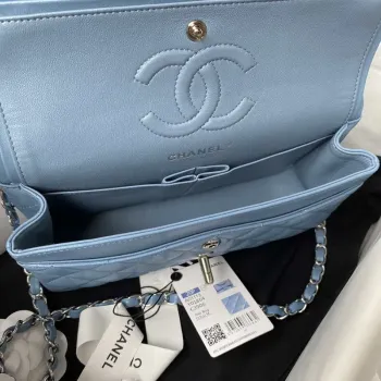 Chanel A01113 Flap Handbag Classic Bag Lambskin Sky Blue Silver