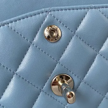 Chanel A01113 Flap Handbag Classic Bag Lambskin Sky Blue Silver