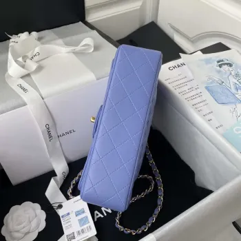 Chanel A01113 Flap Handbag Classic Bag Lambskin Purple Gold