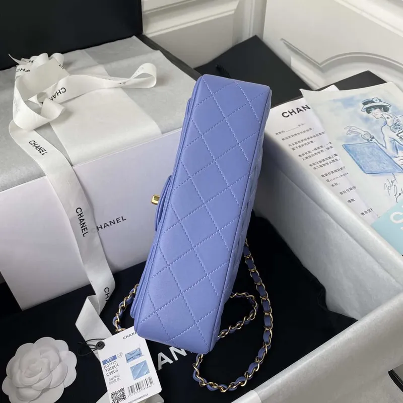 Chanel A01113 Flap Handbag Classic Bag Lambskin Purple Gold