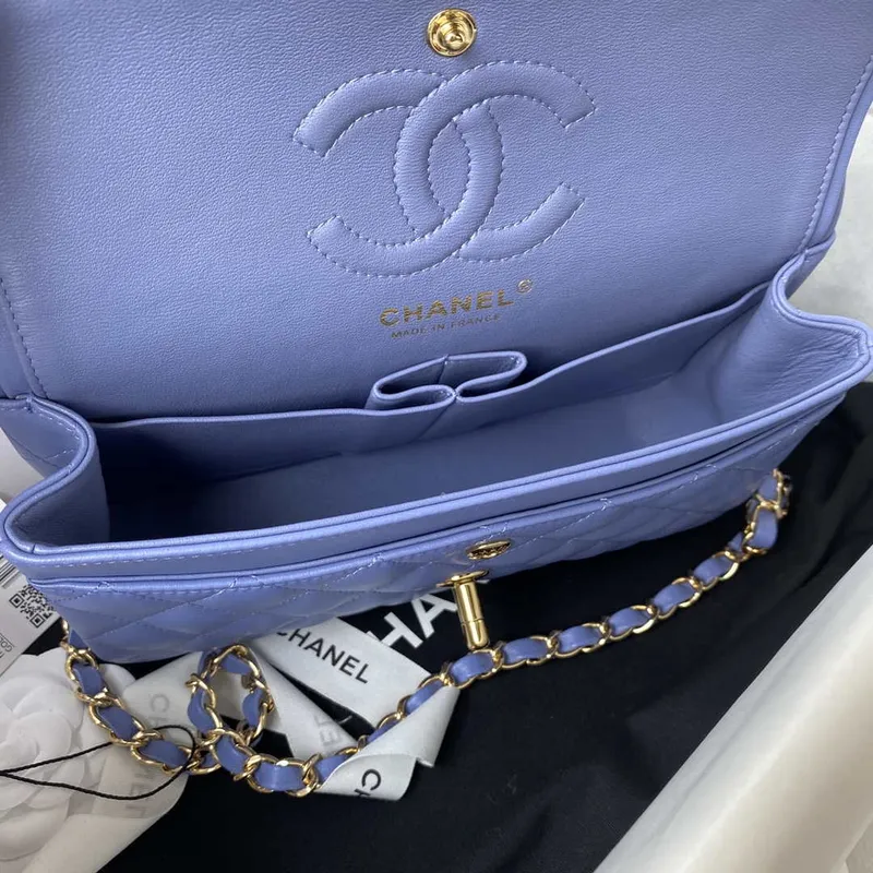 Chanel A01113 Flap Handbag Classic Bag Lambskin Purple Gold
