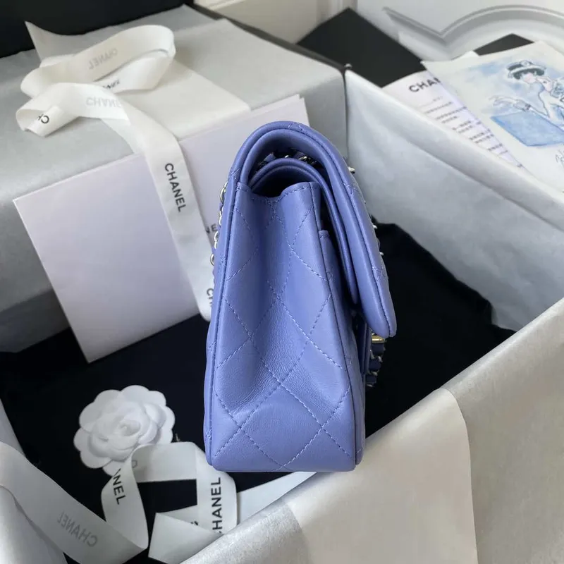 Chanel A01113 Flap Handbag Classic Bag Lambskin Purple Silver