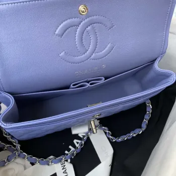 Chanel A01113 Flap Handbag Classic Bag Lambskin Purple Silver