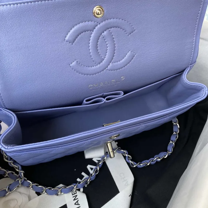 Chanel A01113 Flap Handbag Classic Bag Lambskin Purple Silver