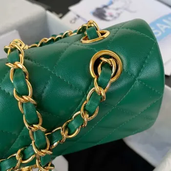 Chanel A01113 Flap Handbag Classic Bag Lambskin Green Gold