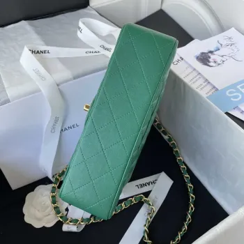 Chanel A01113 Flap Handbag Classic Bag Lambskin Green Gold