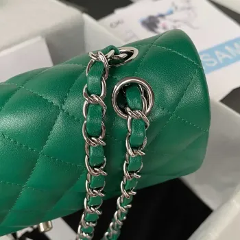 Chanel A01113 Flap Handbag Classic Bag Lambskin Green Silver