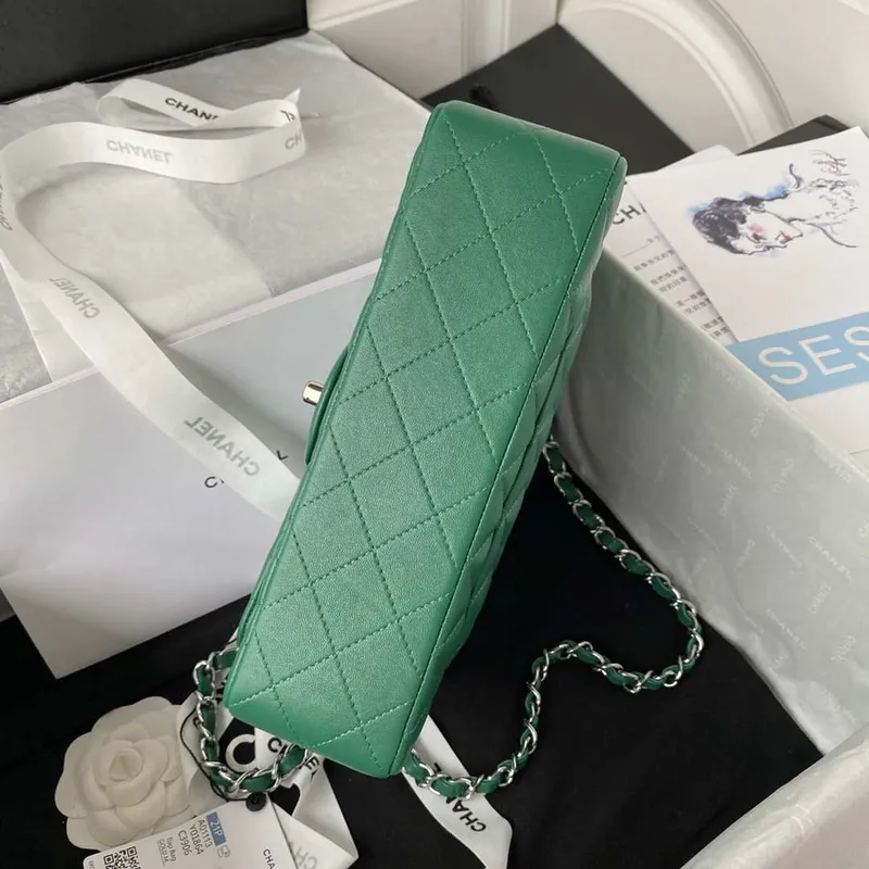 Chanel A01113 Flap Handbag Classic Bag Lambskin Green Silver