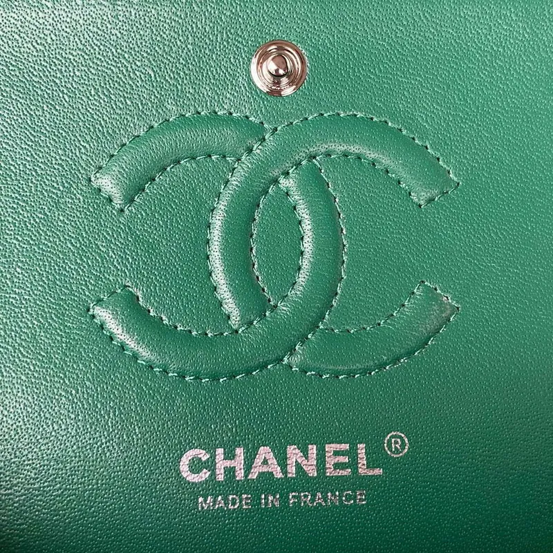 Chanel A01113 Flap Handbag Classic Bag Lambskin Green Silver