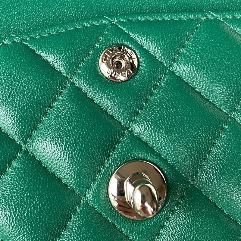 Chanel A01113 Flap Handbag Classic Bag Lambskin Green Silver