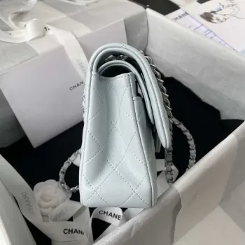 Chanel A01113 Flap Handbag Classic Bag Lambskin Light Blue Silver