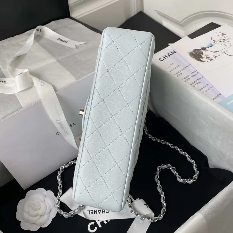 Chanel A01113 Flap Handbag Classic Bag Lambskin Light Blue Silver