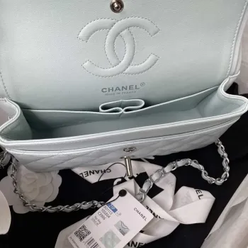 Chanel A01113 Flap Handbag Classic Bag Lambskin Light Blue Silver