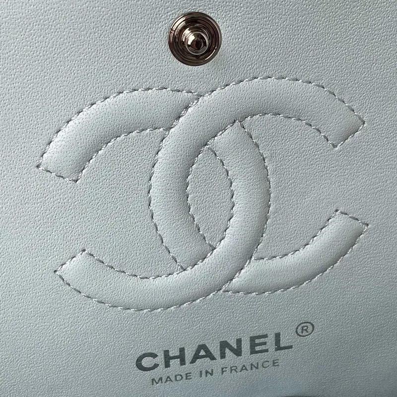 Chanel A01113 Flap Handbag Classic Bag Lambskin Light Blue Silver