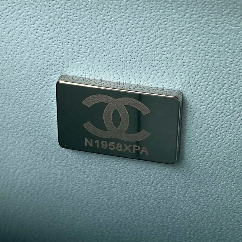 Chanel A01113 Flap Handbag Classic Bag Lambskin Light Blue Silver