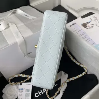 Chanel A01113 Flap Handbag Classic Bag Lambskin Light Blue Gold