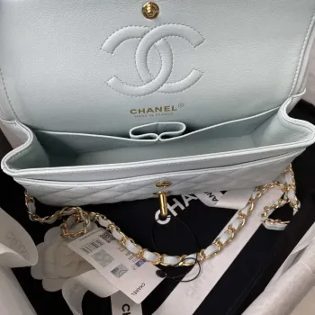 Chanel A01113 Flap Handbag Classic Bag Lambskin Light Blue Gold