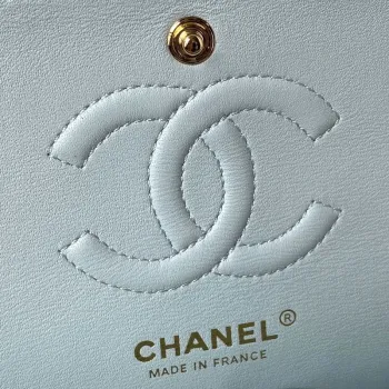 Chanel A01113 Flap Handbag Classic Bag Lambskin Light Blue Gold