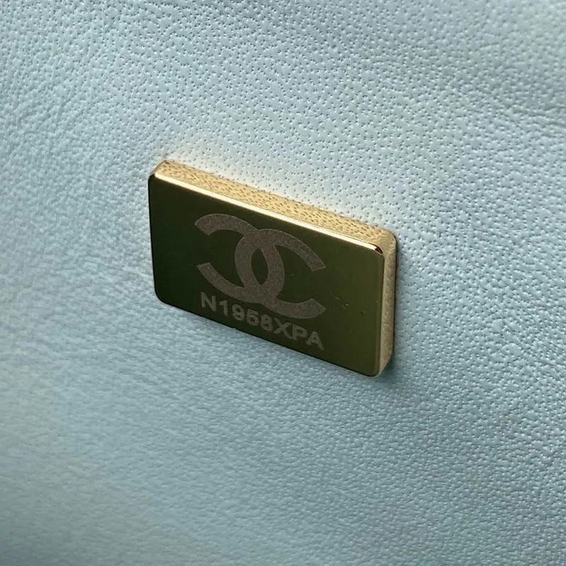 Chanel A01113 Flap Handbag Classic Bag Lambskin Light Blue Gold
