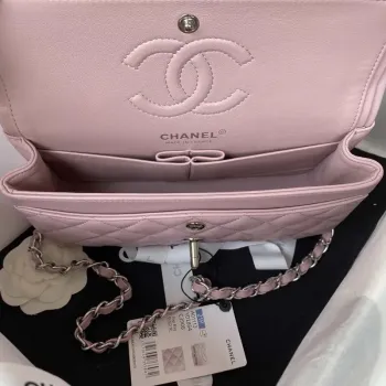 Chanel A01113 Flap Handbag Classic Bag Lambskin Light Pink Silver