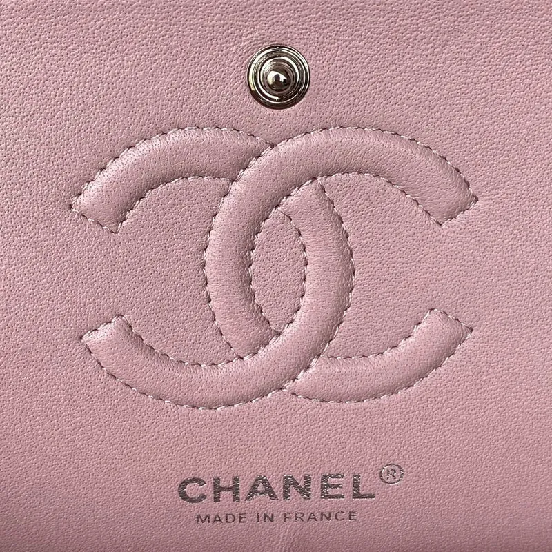Chanel A01113 Flap Handbag Classic Bag Lambskin Light Pink Silver