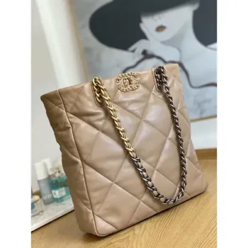 Chanel AS3519 CHANEL19 Shopping Bag Shiny Lambskin Light Brown