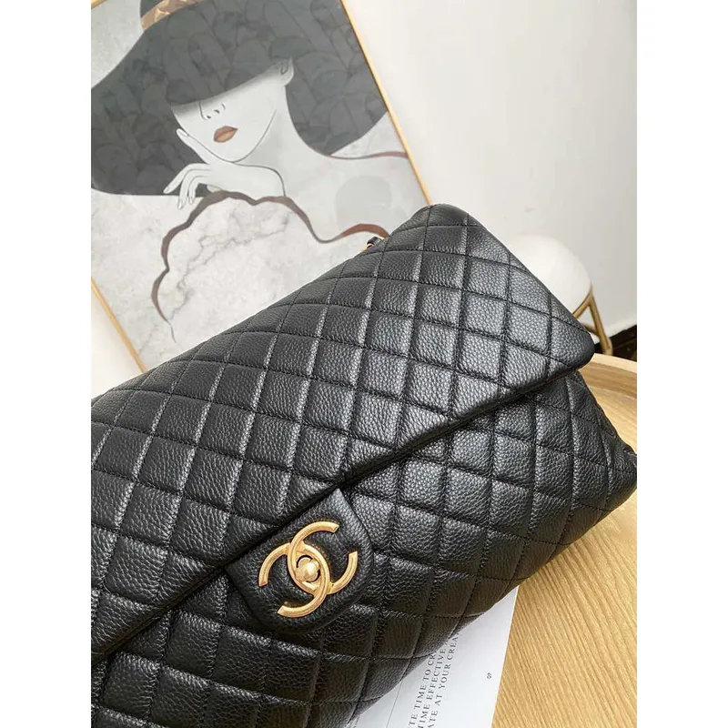 Chanel A91169 Flap Travel Bag Airport Series A94305 caviar calfskin Black Gold