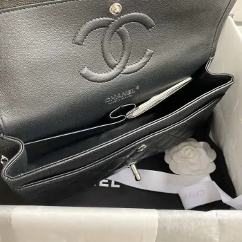 Chanel Flap Classic bag Grained shiny Calfskin Black A01112 Silver seamless edge