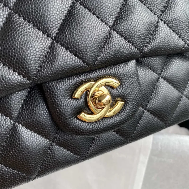 Chanel Flap Classic bag Grained shiny Calfskin Black A01112 Gold seamless edge