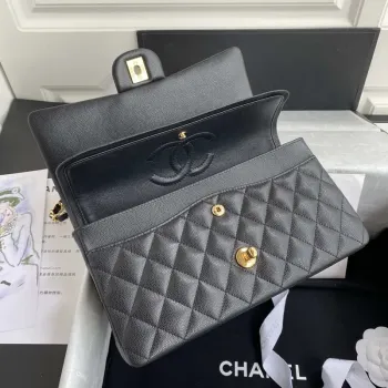 Chanel Flap Classic bag Grained shiny Calfskin Black A01112 Gold seamless edge
