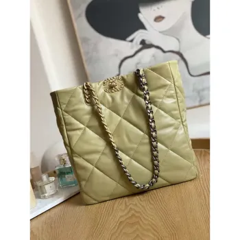 Chanel AS3519 CHANEL19 Shopping Bag Shiny Lambskin Light Yellow